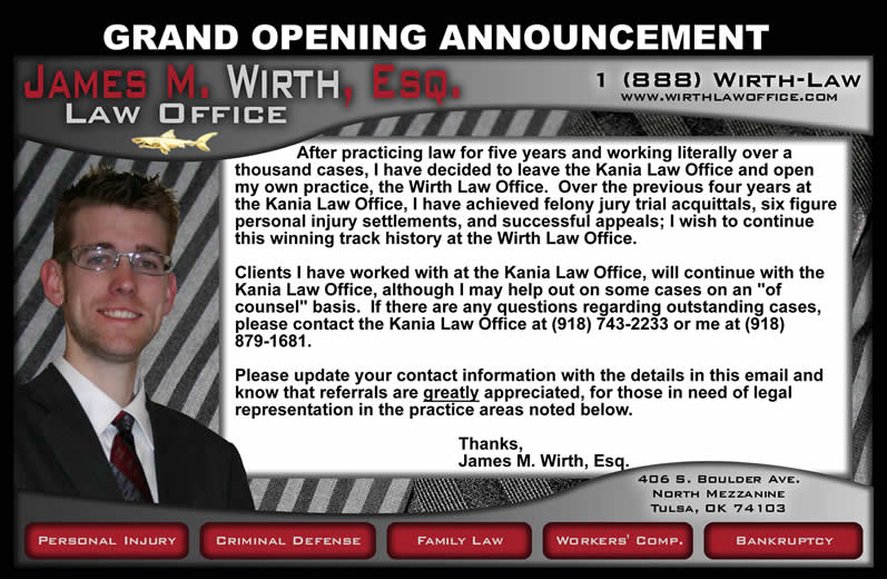Wirth Law Office Grand Opening Email Announcement